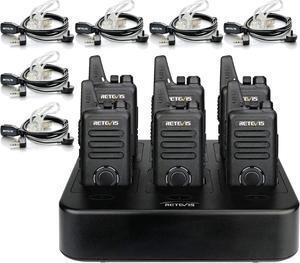 RT22S 2 Way Radios Rechargeable,Long Range Walkie Talkies with Earpiece and Mic Set,Channel Display,Signal Prompt,Handsfree Portable Two-Way Radio(6 Pack) with 6 Way Multi Gang Charger