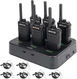 RB26 Walkie Talkies with Earpiece and Mic Set, GMRS Radio, Two Way Radio Long Range, 2000mAh Battery, Six Way Multi-Unit Charger, Repeater Capable, 2 Way Radio for School Manufacture (6 Pack)