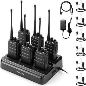 GA-2S Long Range Walkie Talkies for Adults UHF Two Way Radio Rechargeable with Micro USB Charging + Air Acoustic Earpiece with Mic + Programming Cable, for School Retail Business (6 Pack)