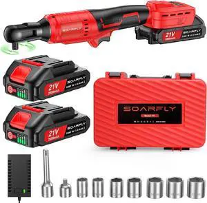 Electric Ratchet Wrench Set 3/8", Upgraded 60 Ft-lbs 21V Powerful Ratchet Tool Kit, With LED Light Cordless Ratchet,Variable Speed,7 Sockets, 3" Extension Bar, 1/4" Adapter, 2*2000mAh Battery