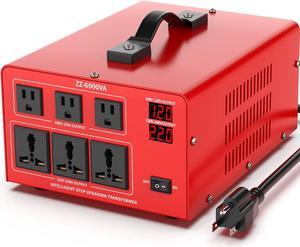 6000 Watt Voltage Converter Transformer Heavy Duty Step Up/Down Power Converter 220V to 110V, 110V to 220V with 3 US Outlets, 3 Universal Outlets, LCD Display, Circuit Breaker Protection