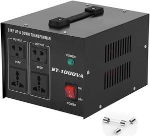 Converter Transformer 1000w,Step Up/Down Power Converter AC 110v to 220v / 220v to 110v,Transformer Converter with Two Spare Fuses,2 Universal Outlets, 2 US Outlets,Circuit Breaker Protection
