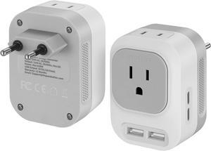 2 Pack 220V to 110V Travel Voltage Converter US to Europe European International Universal Plug Adapter Step Down Power Converter Adapter with 2 USB 2 USB C for Italy Spain Switzerland France