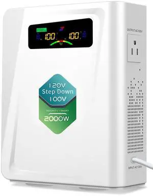 Step Down Transformer 120v to 100v Voltage Converter 2000W, No Noise, Ten Protection Functions, Using Japan Appliances in US