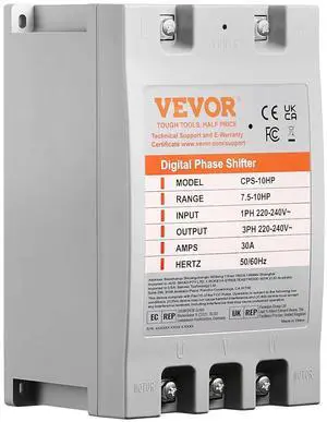 Single Phase to 3 Phase Converter - 10HP 30A 220V-240V Input/Output Digital Phase Shifter for Residential & Light Commercial Use (One Converter for One Motor Only)