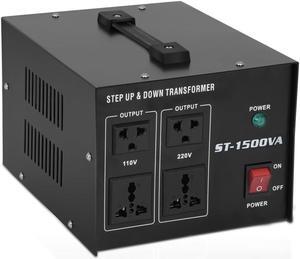 1500w Voltage Transformer Converter,Step Up/Down AC Power Converter from 110v-120v to 220v-240v,Heavy Duty Converter Transformer with Circuit Breaker Protection,2 US Outlets,2 Universal Outlets