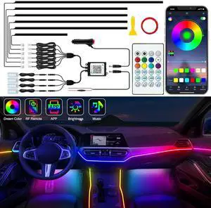 Interior Car LED Strip Lights, Acrylic LED Lights for Car with Dynamic Dreamcolor Chasing, 10 in 1 Car Ambient Lighting Kits, 176 inches 612 LEDs Music Sync Wireless APP and RF Remote Control