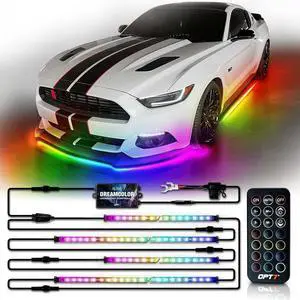 Aura DreamColor Underglow Chasing Light Kit with APP & Remote Control, 4 PCS Flexible RGBIC LED Light Strips, Exterior Neon Accent Underbody Lights for Car Truck RV, Multi Colors Music Mode, 12V
