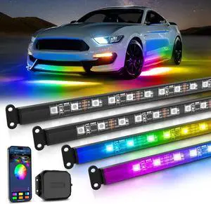 N3 Car Underglow Light Strip Kit, Chasing Dream RGB+IC LED, Exterior Lighting Accessories Underbody Multicolor Neon Accent Light Bar, App Control, IP68 Waterproof, 4PCS 2 Years Warranty
