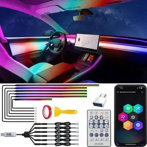Car Acrylic Interior LED Strip Lights with USB, Ambient Lighting for Cars SUV Truck, Dynamic Chasing Sync to Music