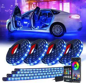 8Pcs Car RGB LED Strip Lights, Exterior Underglow & Interior Bluetooth Lights Kit, APP Control & Wireless Remote, Music Sync, Underbody Inside Neon Ambient Lighting Strips for Cars SUV Truck