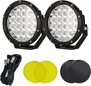 Round LED Offroad Lights 7inch 2pcs 210W 32000LM LED Off Road Lights Super Bright Amber Offroad Lights Driving Lights Spot with Wiring Harness IP68 for Trucks Pickup ATV UTV SUV
