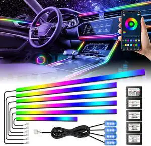 Acrylic Interior Car LED Strip Light, AMKI Car Neon Light with Wireless APP Control, 10 in 1 Sub-Control Car Ambient Light Kit Car Accessories with DIY Mode and Music Mode, 16 Million Color