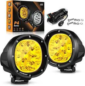 LED Amber Fog Lights 4 inch 90W, Round Offroad Lights 9000LM Yellow Driving Light Bar, Off Road Spot Light Pods Bumper Ditch Work Lamps for Trucks Wrangler Motorcycle UTV