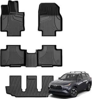 LIGHTING Floor Mats Compatible with Toyota Highlander 2020-2024 7 Seats - All Weather Protection Car Floor Mats - 3 Rows Full Set Rubber Highlander Toyota Floor Mat (Not for Hybrid)