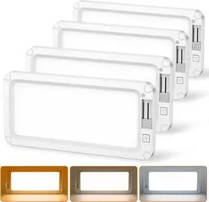 RV Lights Interior | 3 Color Dimmable RV Ceiling Light | 12V Camper Light 1500LM | LED RV Dome Lights Fixture with Switch for RV/Camper/Car/Trailer/Boat | Warm Cool Natural White (Pack of 4)