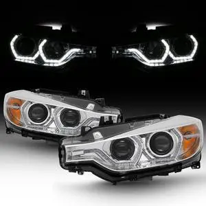 For BMW F30 3-Series 4 Doors Sedan Chrome Clear Factory Halogen Type Dual U-Halo Ring LED Projector Headlights