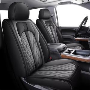 LIGHTING Seat Covers Fit for 2019-2023 2024 Chevrolet Chevy Silverado GMC Sierra 1500 2500HD 3500HD Trail Boss Z71 Crew Double Extended Cab Custom Leather Truck Seat Covers Full Set (Black&Grey)