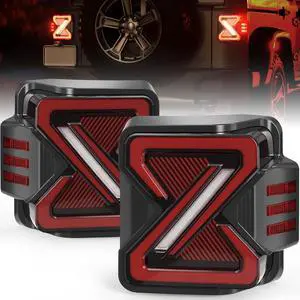 LED Tail Lights Fit For 2007-2018 Jeep Wrangler JK JKU Sport/Sahara/Rubicon, Unique Z Shaped Design, Dynamic Start Up Sequence, Parking, Brake, Turn Signal, Reverse Light, Easy to Install