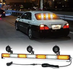 Amber White COB LED Traffic Advisor Light Bar w/ 21 Flash Patterns, Emergency Warning Directional Flashing Safety Strobe Light, for Vehicles Trucks SUV ATV Cars