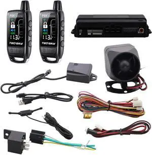 EC206-B 2 Way car Alarm System with Rechargeable LCD Pager Vibration Alarm Warning Remote Trunk Release keyless Entry 868Mhz DC12V