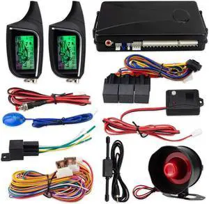 EC205 2 Way Car Alarm System with LCD Pager Display keyless Entry Remote Engine Start Shock Sensor DC12V