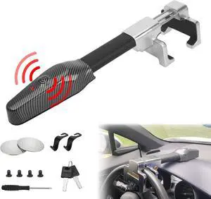 Steering Wheel Lock with Car Alarm System, Anti Theft Car Device, Car Wheel Lock Car Theft Prevention Device with 130db Alarm, Universal Car Security for Truck/Auto/SUV/Van - 2 Keys