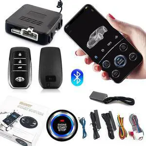Car Remote Start Stop Kit, 12V One-Key Engine Start Anti-Theft System, PKE Passive Keyless Entry with Push Button, Bluetooth Mobile Phone APP Control, Professional Installation Needed