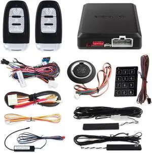 EC002 Smart Key RFID PKE Car Alarm System Passive Keyless Entry Remote Starter Push Start Button & Touch Password Entry Hopping Code