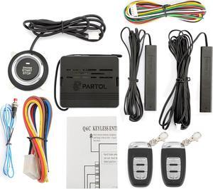 Car Alarm System Push Start System Smart Key PKE Car Security Alarm Passive Keyless Entry Engine Start Stop Push Button Remote Starter Shock Sensor Alarm Universal for Most 12V Cars