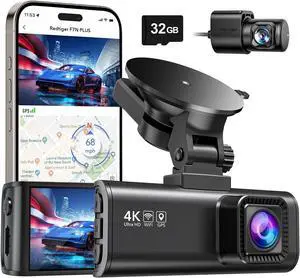 REDTIGER Dash Cam Front Rear, 4K/2.5K Full HD Dash Camera for Cars, Included 32GB Card, Built-in Wi-Fi GPS, 3.16 IPS Screen, Night Vision, 170°Wide Angle, WDR, 24H Parking Mode(F7NP)