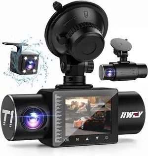 Dash Cam Front Rear and Inside 1080P Three Channels with IR Night Vision Car Camera SD Card Included Dashboard Camera Dashcam for Cars HDR Motion Detection and G-Sensor for Car, Taxi, Uber