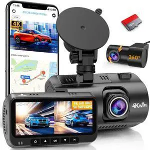 Dash Cam Front and Rear: 4K Easy Setup Car Camera Built-in GPS 5G WiFi - Clear Night Vision Dash Camera with 3.16" Screen 24H Parking Mode USB Powered