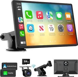 Wireless Carplay Touchscreen with 4K Dash Cam: Portable Carplay & Android Auto Car Stereo, Car Audio Receivers with 1080p Backup Camera, GPS Navigation, Bluetooth (9 inches)