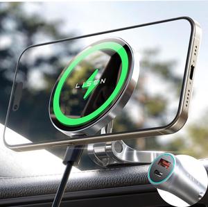 Magsafe Car Charger, 15W Ultra Magnetic Car Phone Holder, for Magsafe Car Mount Charger Metal Dashboard Cell Phone Car Mount with 38W Car Charger for iPhone 16 15 14 13 12Pro Max Plus