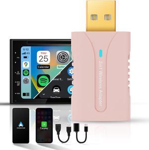 2in1 CarPlay Android Auto Wireless Adapter, Mini Car Play Android Auto Cars Stick, Stability Automatic Connection for OEM Wired CarPlay Android Auto 2025 Upgrade, Pink