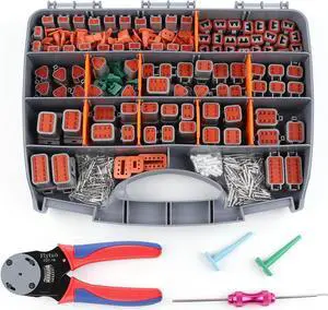 Deutsch Connectors Kit with Crimping Tool - 540PCS, 2/3/4/6/8/12 Pin DT Connectors, Removal Tool, Size 16 Solid Terminal Contacts, 14-20 AWG (Grey)