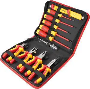 11-Piece VDE Insulated Set, 1000V Insulated Electrician Tool Set, with Insulated Phillips and Slotted Screwdrivers, Insulated Pliers, and Wire Stripper