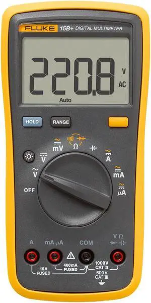 15B+ Digital Multimeter, for Electrical Applications, Measures AC/DC Voltage and Current Measurements up to 1000V and 10A, Along with Resistance, Continuity, Diode, and Capacitance Capabilities