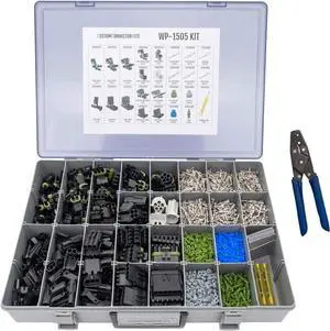 Weather Pack Pro Connector Kit WP-1505 with 20-14 AWG Crimp Tool: Sealed Weatherproof Automotive Electrical Connectors 20-12 Gauge 1505 Piece Kit with T-18 Crimp Tool
