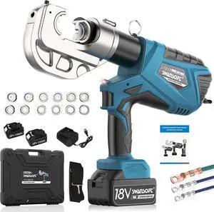 Electric Hydraulic Crimping Tool, 12Ton 6AWG-800MCM Rechargeable Hydraulic Crimper for Cu/Al Terminal, Continuously Crimp Wire Cable Lug Crimping Tool Kit with 12 Dies (HCT-400A)
