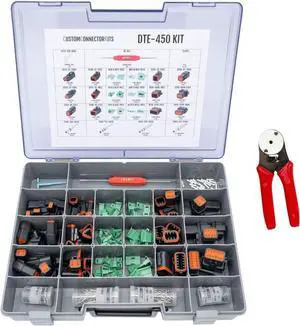 DT Pro Connector Kit DTE-450 Black with Crimp Tool: Black Enhanced Environmentally Sealed Automotive Electrical Connectors 14-20 Gauge 450 Piece Kit with 4-Way Indent Crimp Tool