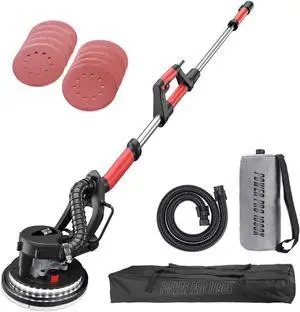 1090X Electric Drywall Sander - Variable Speed 500-1800RPM, 800W, with Automatic Vacuum System for Dust Absorption, LED Light, and Carry Bag (1090X)