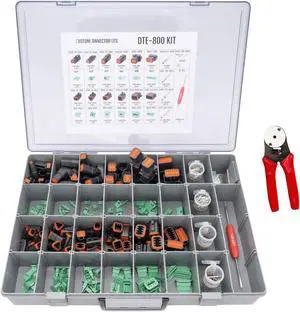 DT Enhanced Sealed Pro Connector Kit DTE-800 Black with Crimp Tool: Black Enhanced Sealed Automotive Electrical Connectors 14-20 Gauge 800 Piece Kit with 4-Way Indent Crimp Tool