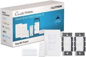 Caseta Smart Lighting Kit w/ Hub, 2 Original Switches, Pico Remotes, & More, for Light Bulbs and Fans, Works w/ Alexa, Homekit, Google Home, 5A / Neutral Required, P-BDG-PKG2WS-WH