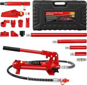 4 Ton Porta Power Kit,16-Pcs Portable Hydraulic Multifunctional Jack with Oil Hose,Auto Body Frame Repair Kit with Storage Case,Hydraulic Ram for Car Truck Repair, 8000 Lbs Capacity, Red (4 Ton)