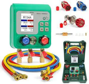 92 Refrigerant Digital Manifold Gauges HVAC Manifold Gauge Set R134A R410A Gauges AC Gauges Kit with Hose Digital Refrigerant Gauge Pressure Vacuum Test with 2.4" HD Color Display