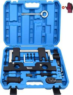 17PCS Camshaft Alignment Timing Tool Kit, Compatible with BMW N20 N26 Engine, with Flywheel Holder Tool & Balance Shaft Tool & Fuel Injector Remover Kit, with Gloves