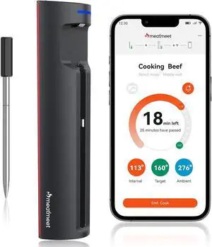 Pro Smart WiFi Wireless Meat Thermometer, Unlimited Range, Improved Stability, Ultra-Thin Probe, Bluetooth Digital Food Thermometer for Remote Monitoring of Oven/Kitchen/BBQ/Smoker/Rotisserie