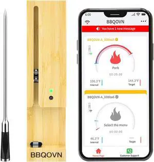 Smart Wireless Meat Thermometer 3.9mm Ultra-Thin 777FT Range Remote Bluetooth Meat Thermometer, Food Thermometer for BBQ Grill, Oven,Smoker Rotisserie | iOS & Andorid APP(1, Black, Small)